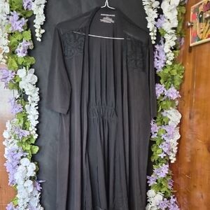 Nottibianche Black Open-Front Maxi Robe with Lace Shoulder Detail